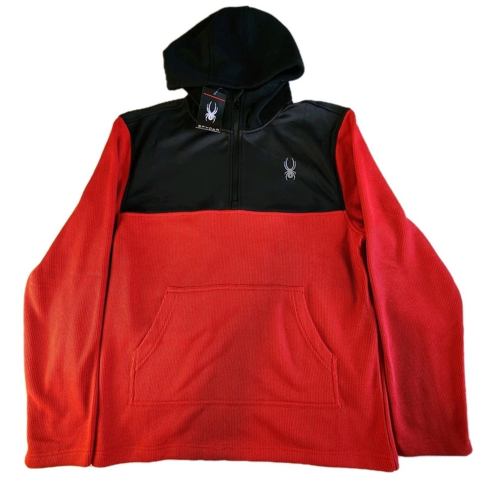 SPYDER Racer Quarter Zip Pullover Hoodie Mens Large Red Black NEW Athletic